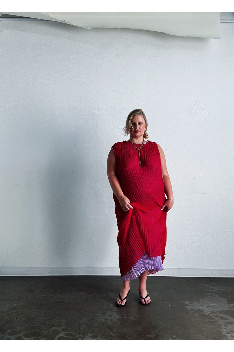 Jaya Pleated Dress, Main, color, lavender/lipstick
