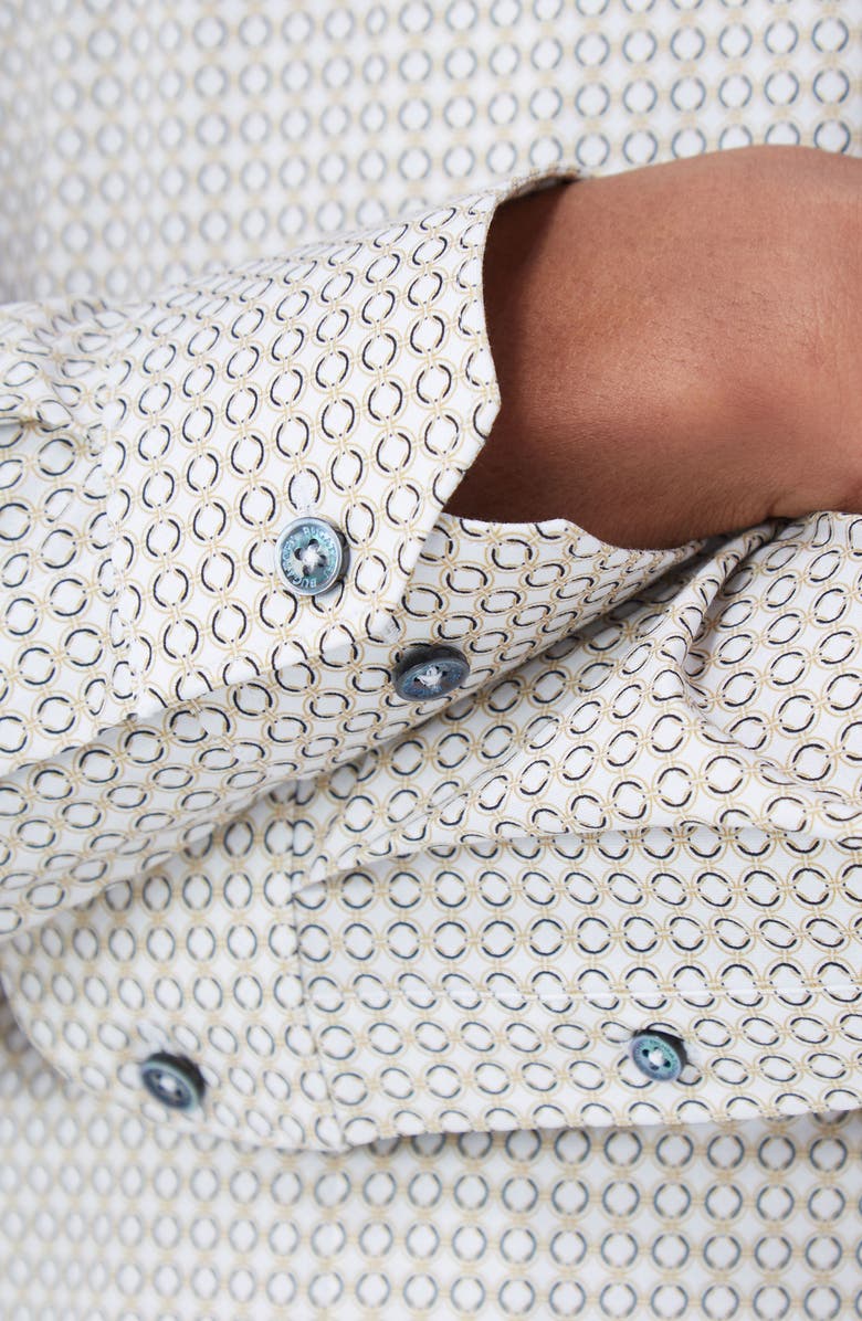 Bugatchi James OoohCotton<sup>®</sup> Geo Print Button-Up Shirt, Alternate, color, Dijon