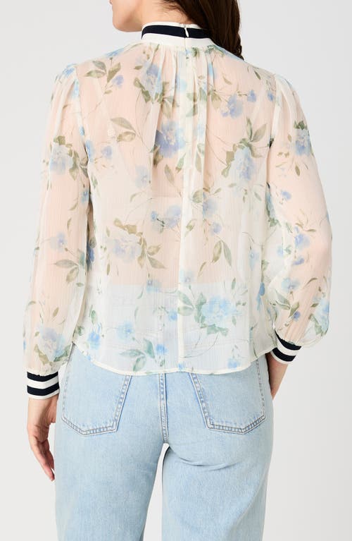 French Connection Eloise Long Sleeve Chiffon Top In Blue Floral Multi
