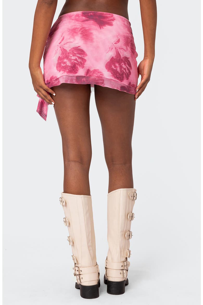 Wanda Floral Ruffle Detail Mesh Miniskirt, Alternate, color, PINK