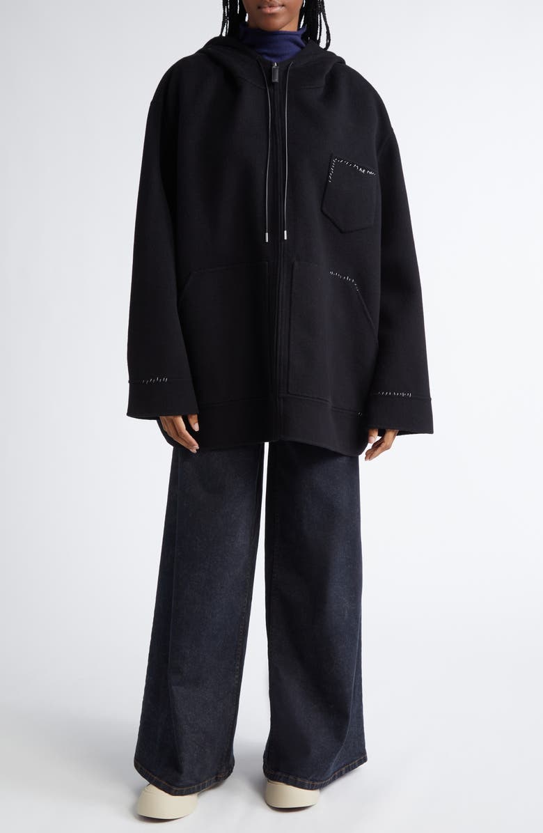 Marni Oversize Virgin Wool & Cashmere Hooded Parka, Alternate, color, Black