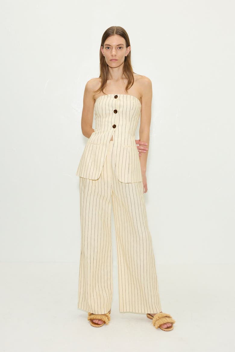 Mori Strapless Linen Top - Cream Pinstripe, Alternate, color, Cream Pinstripe