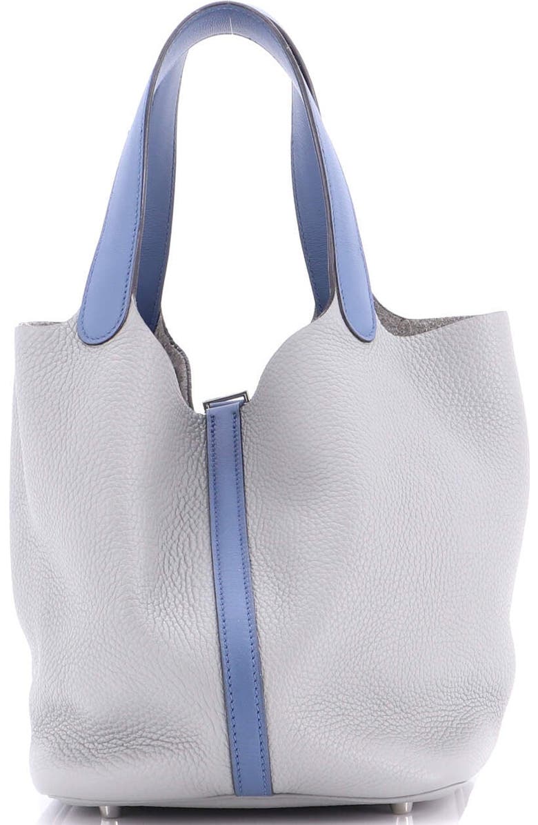 Pre-Owned Hermes Bicolor Picotin Lock Bag Clemence with Swift MM, Alternate, color, Gris Mouette/Bleu Agate