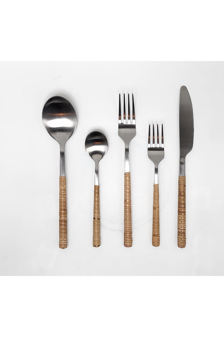 Artifacts Rattan Stainless Steel Cutlery (Set of 5) - With Gift Box, Main, color, Honey Brown
