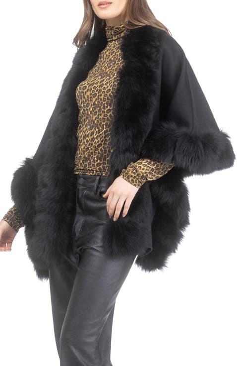 Reversible Cashmere & Wool Shawl With Genuine Shearling