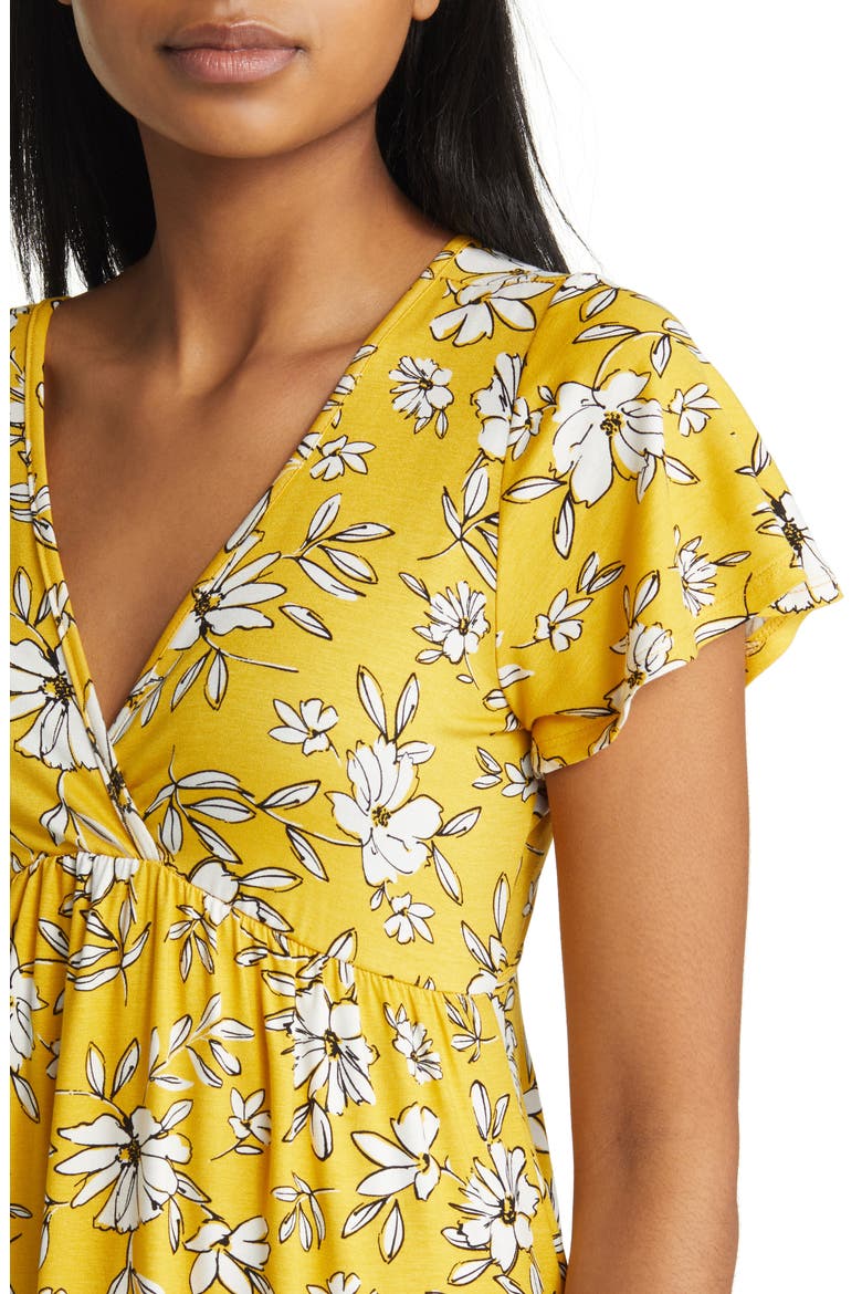 Floral Tie Back Surplice V-Neck Knit Minidress, Alternate, color, SUNFLOWER