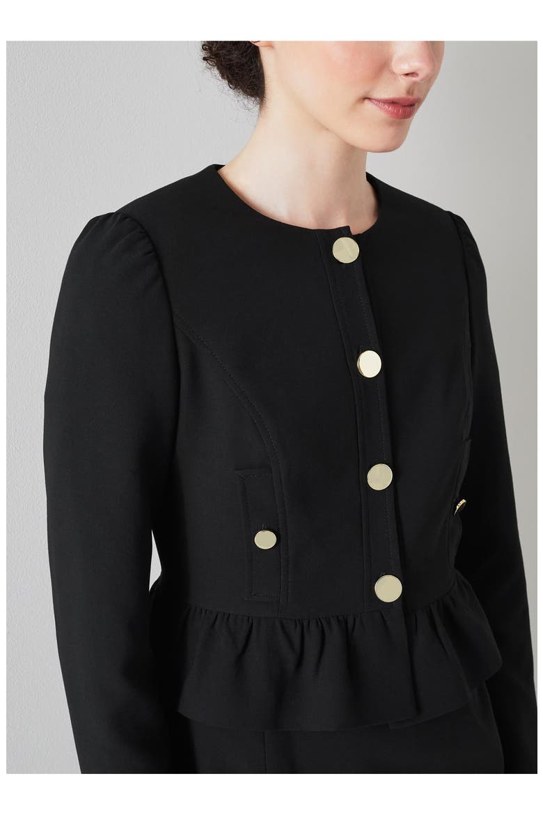 Folly Crepe Crop Peplum Jacket, Alternate, color, BLACK