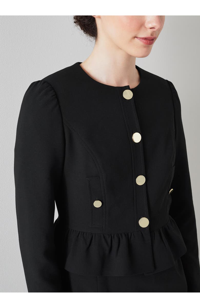 LK Bennett Folly Crepe Crop Peplum Jacket, Alternate, color, Black