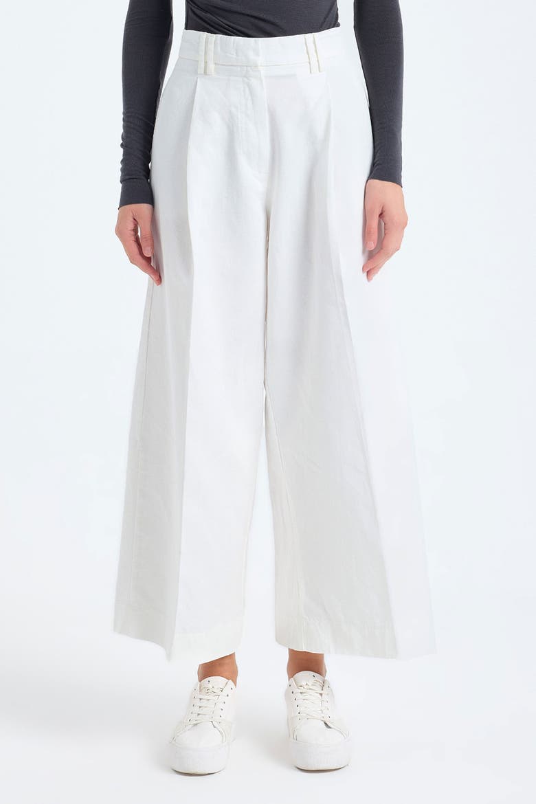 Cyra High-Waist Cotton Linen Blend Cropped Wide-Leg Trousers, Main, color, White