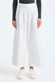 Monlicia Cyra High-Waist Cotton Linen Blend Cropped Wide-Leg Trousers