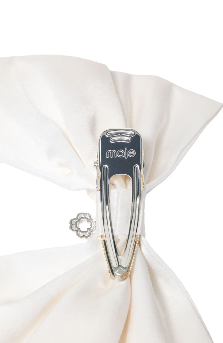 maje Satin-effect bow barrette, Alternate, color, White