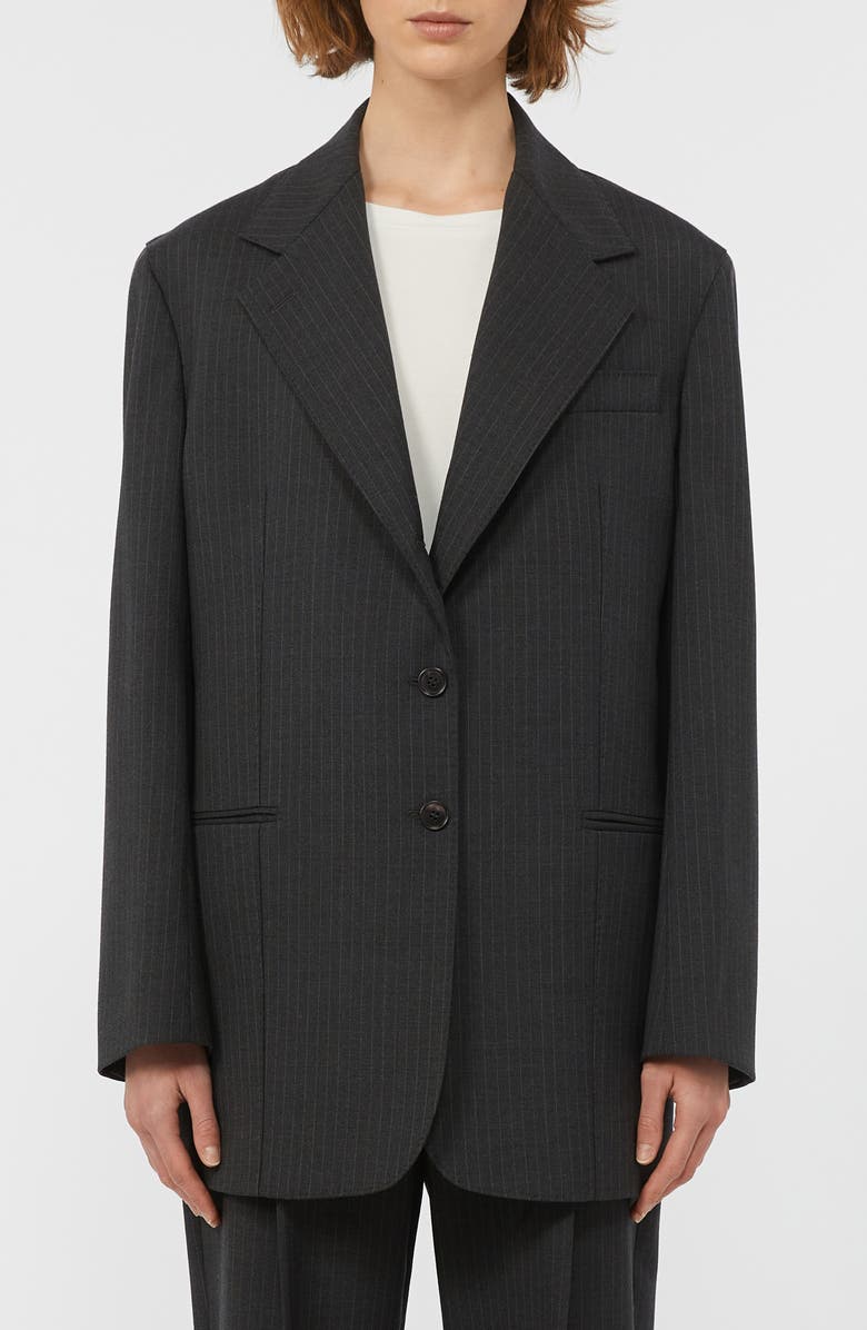 Weekend Max Mara Edmea Pinstripe Virgin Wool Blazer, Main, color, Dark Grey