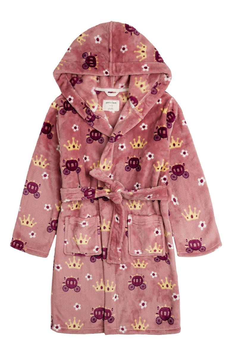 Petit Lem Kids' Princess Print Plush Hooded Robe, Main, color,