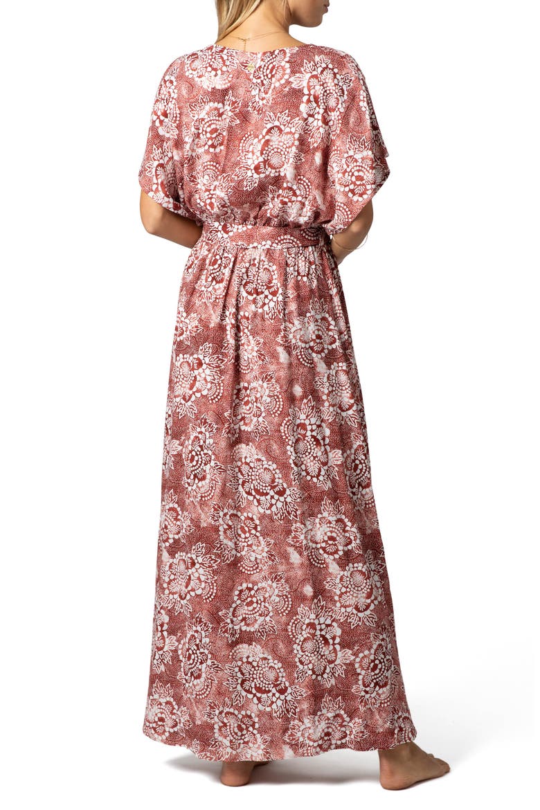 Coastal Tide Floral Faux Wrap Maxi Dress, Alternate, color, RUST