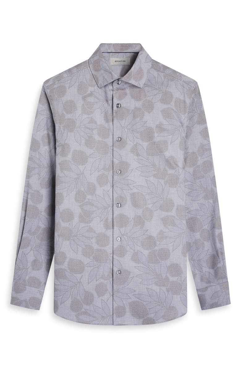 Bugatchi Axel Trim Fit Floral Cotton Button-Up Shirt, Alternate, color, Platinum
