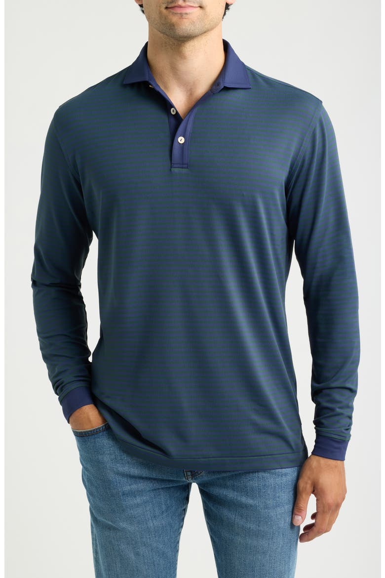 Lyons Stripe Long Sleeve Performance Jersey Polo, Main, color, NAVY