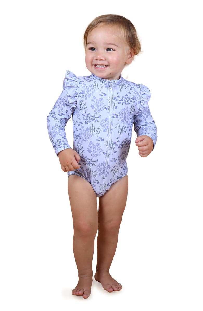 TINY TRIBE Spring Garden Ruffle Long Sleeve One-Piece Rashguard Swimsuit, Alternate, color, 