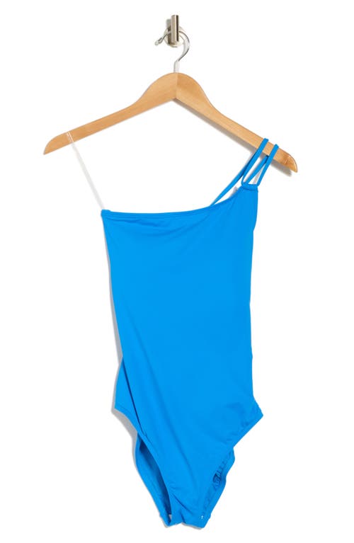La Blanca Mio One-shoulder Lace-up Back One-piece Swimsuit In Capri Blue