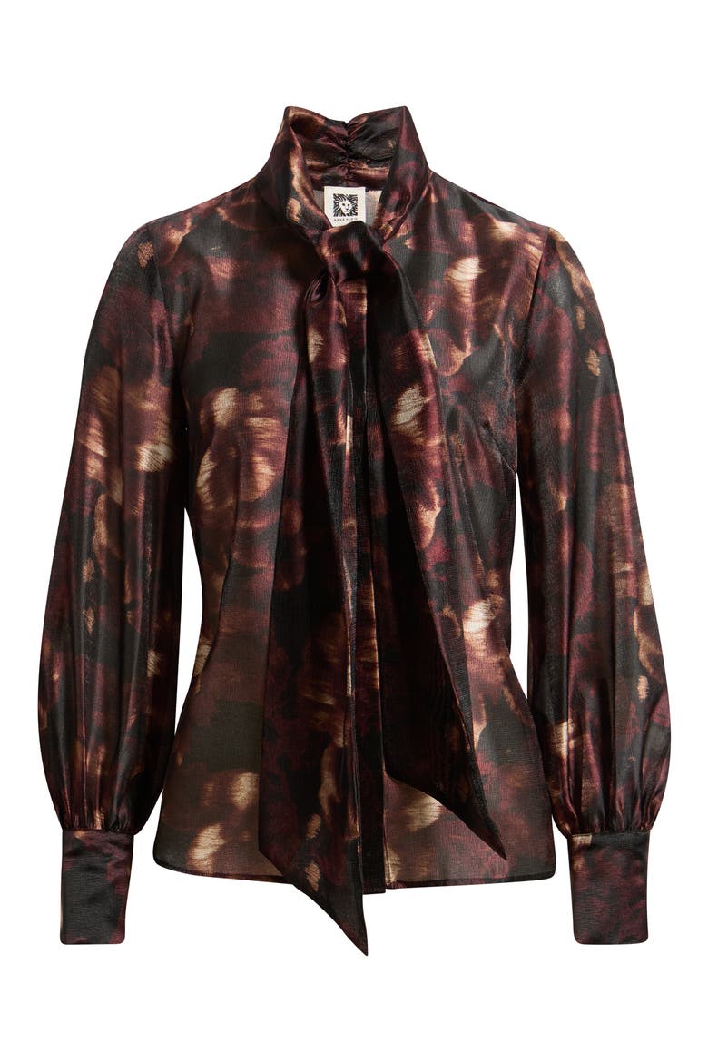 Tie Neck Long Sleeve Top, Alternate, color, ANNE BLACK MULTI