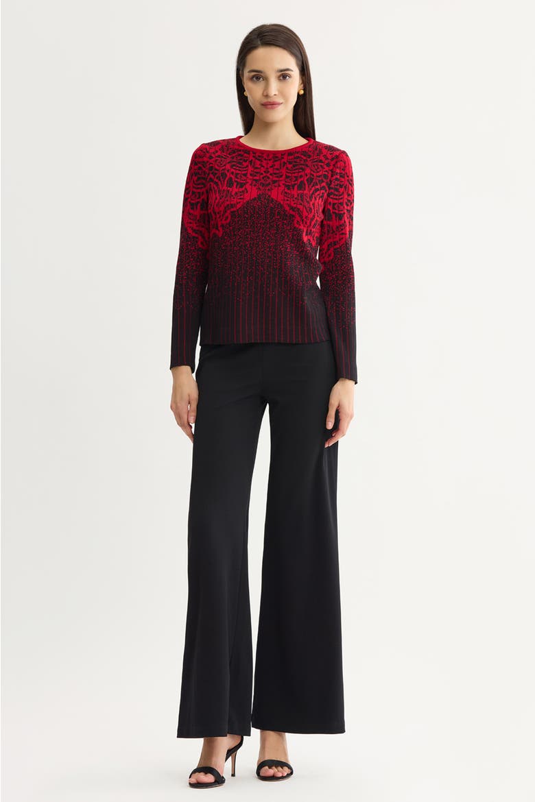 Jacquard Soft Faux Ribbed Knit Top, Alternate, color, Holiday/Black