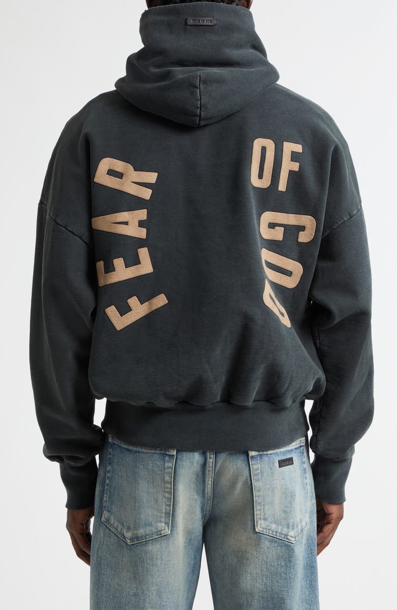 Fear of God Classic Fit Logo Graphic Hoodie, Alternate, color, Black