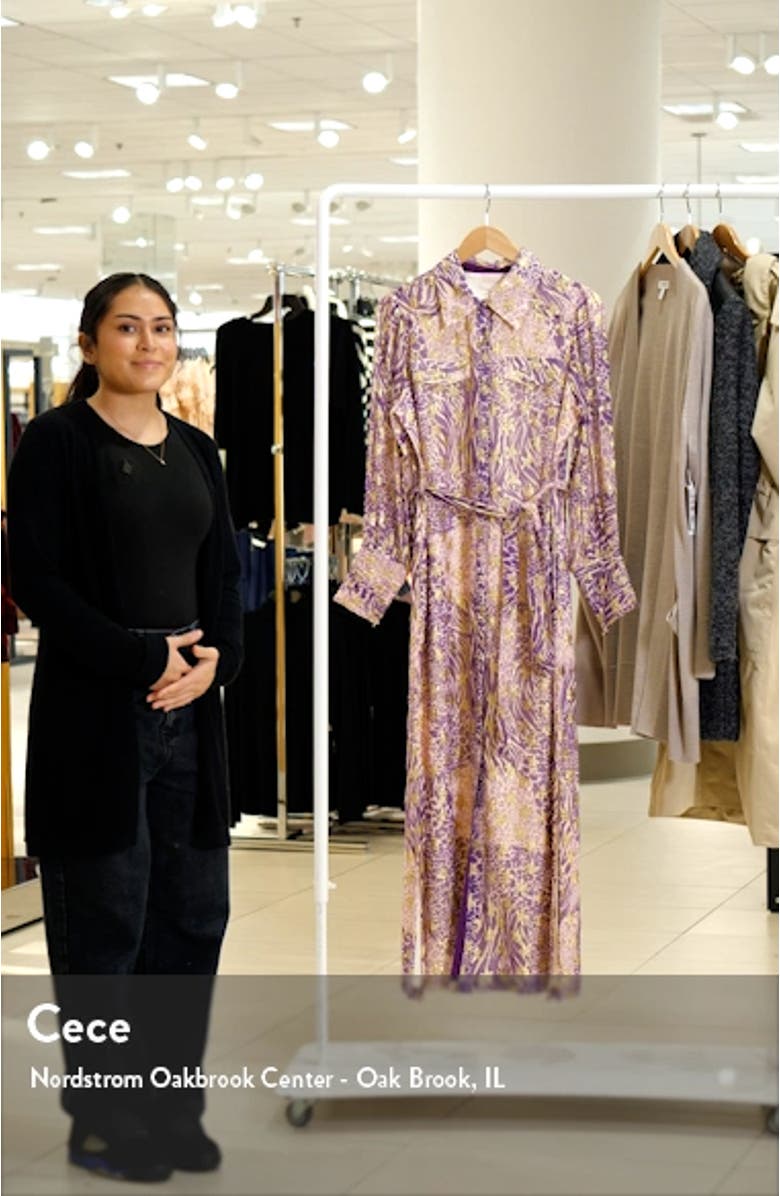 Beverly Metallic Tie Waist Long Sleeve Maxi Shirtdress, sales video thumbnail