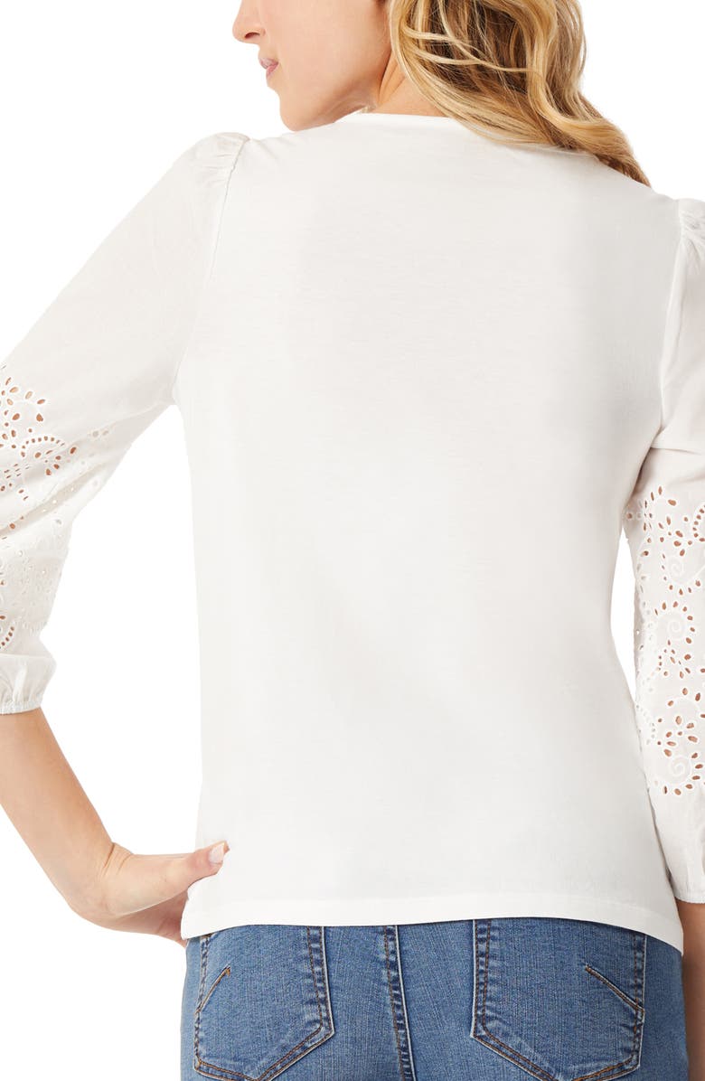 Jones New York Embroidered Eyelet Balloon Sleeve Top, Alternate, color, 