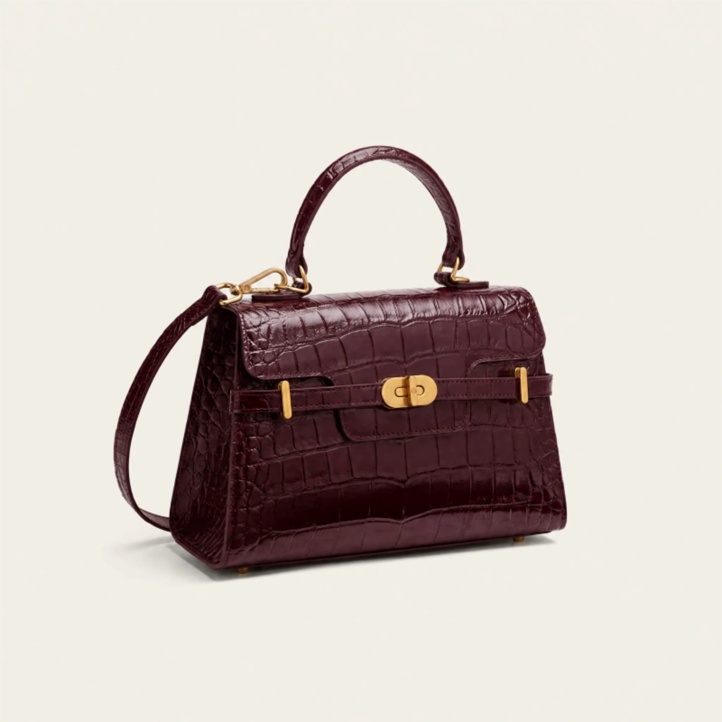Kensington - Top Handle Black Croc Embossed, Alternate, color, Burgundy