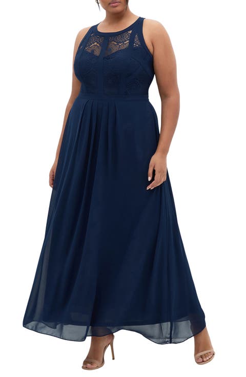 Lace Bodice Pleated Dress (Plus)