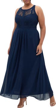 City Chic Lace Bodice Pleated Dress