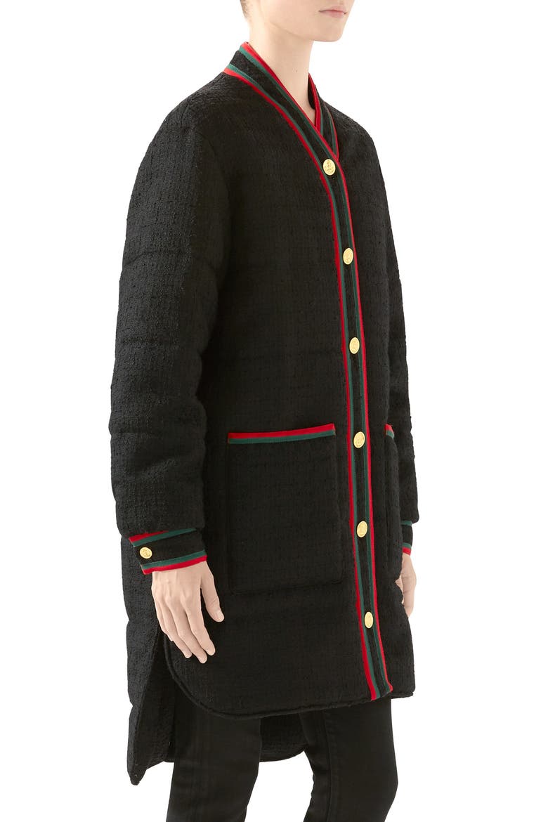 Padded Wool Blend Tweed Jacket, Alternate, color, BLACK/ MIX