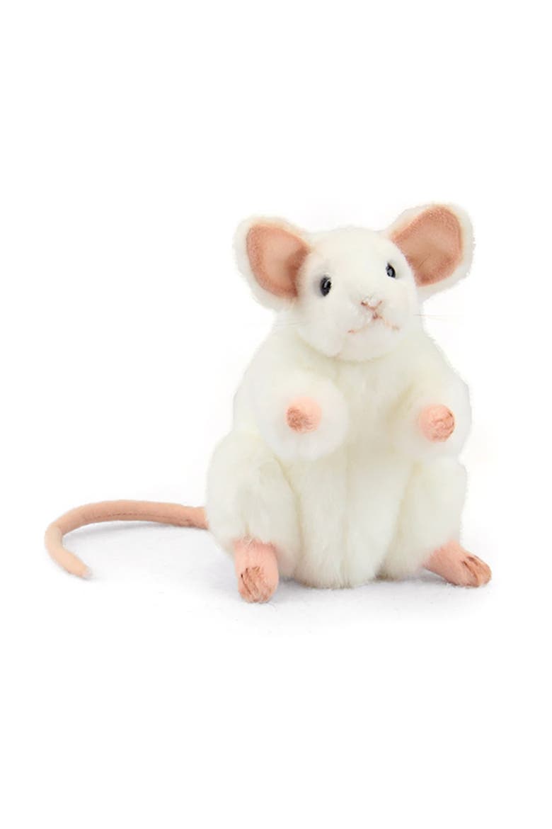 6 Inch White German Mouse, Stuffed Animal, Handfinished, Kids Ages 3+, Alternate, color, White