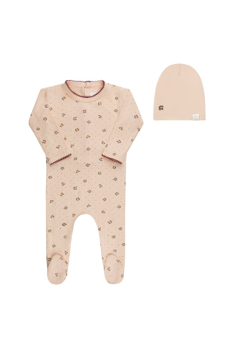 Aurora Classics Modal Cherry Print Collection Footie + Beanie, Main, color, Pink