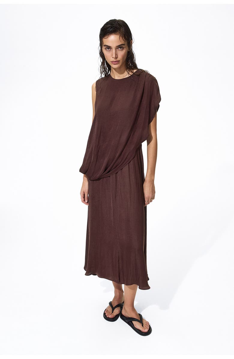 H&M Draped Satin Dress, Alternate, color, Dark Brown