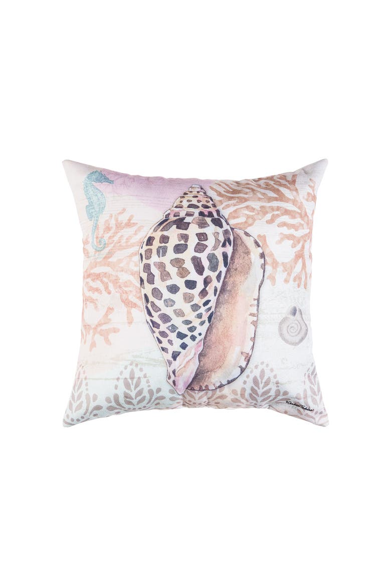 Brown Conch Shell w/ Seahorse & Coral Indoor/Outdoor Throw Pillow, 18" x 18", Main, color, Brown