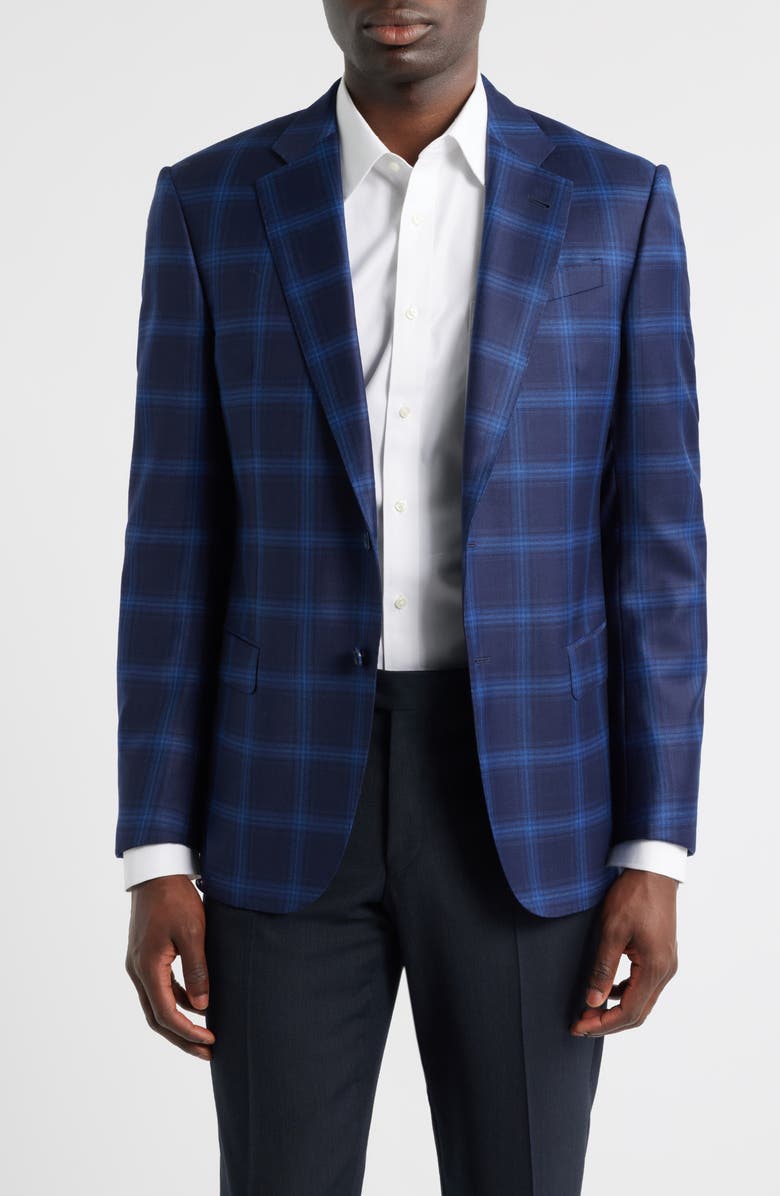 Emporio Armani Navy Windowpane Check Virgin Wool Sport Coat, Main, color, Navy
