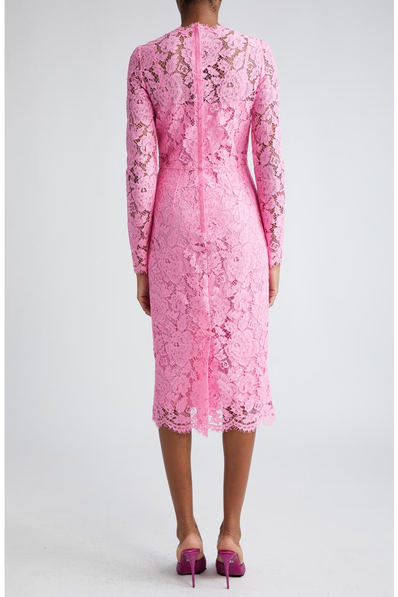 Long Sleeve Cordonetto Lace Sheath Dress, Alternate, color, ROSA
