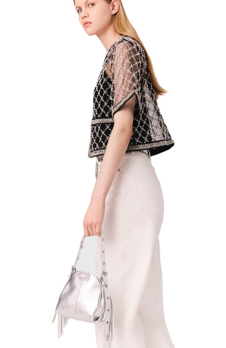 maje Embroidered tulle top, Alternate, color, Black