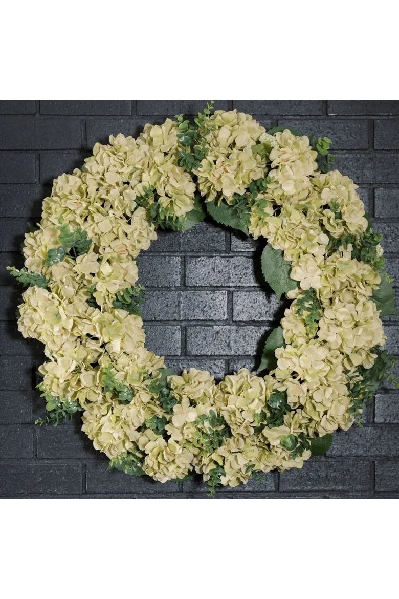 30" Light Green Hydrangea Wreath, Alternate, color, Light Green