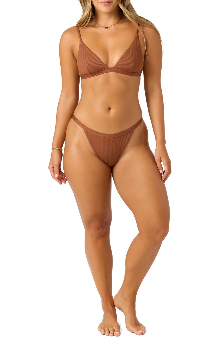 O'Neill Saltwater Solids Ribbed Seaside Triangle Bikini Top, Alternate, color, Rustic Brown