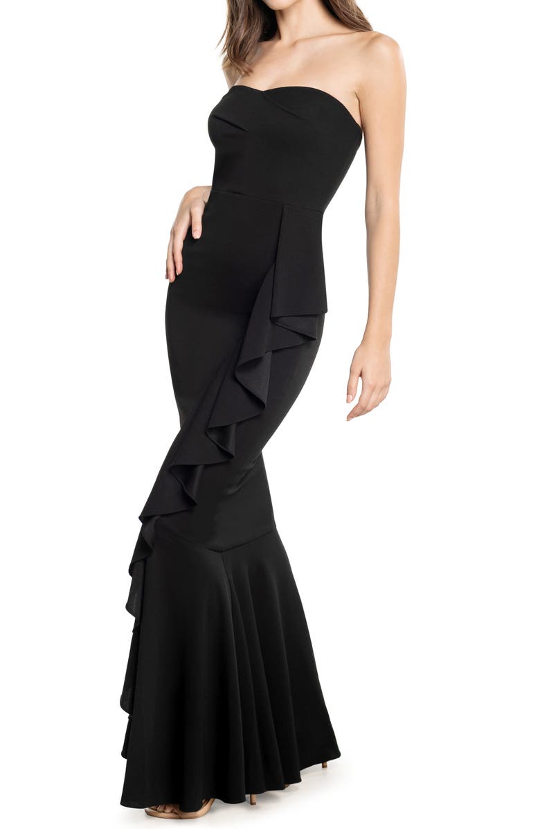 Dress the Population Paris Ruffle Strapless Mermaid Gown, Alternate, color, Black
