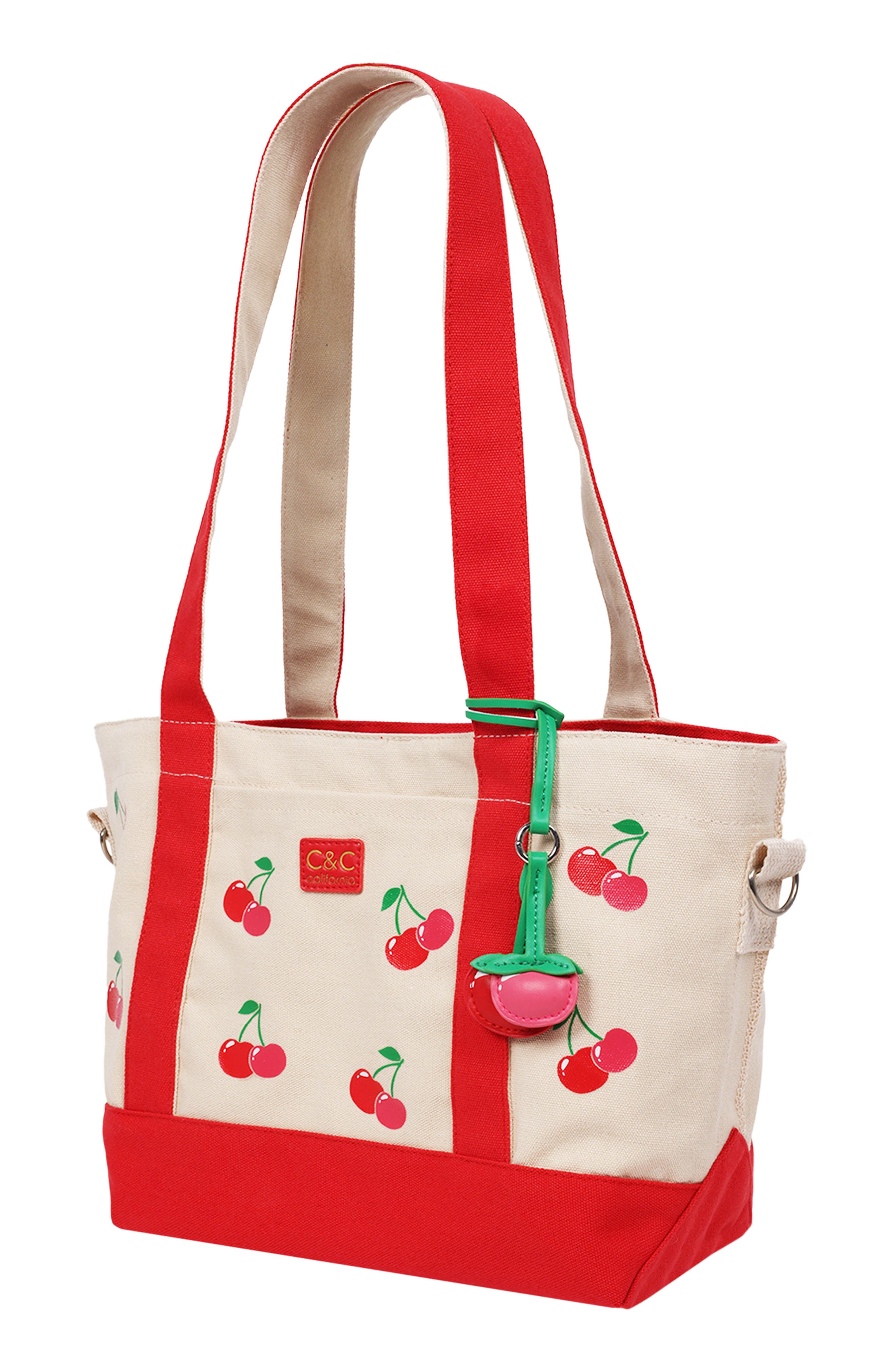 C & C California Cherry Print Tote Bag, Alternate, color, Red