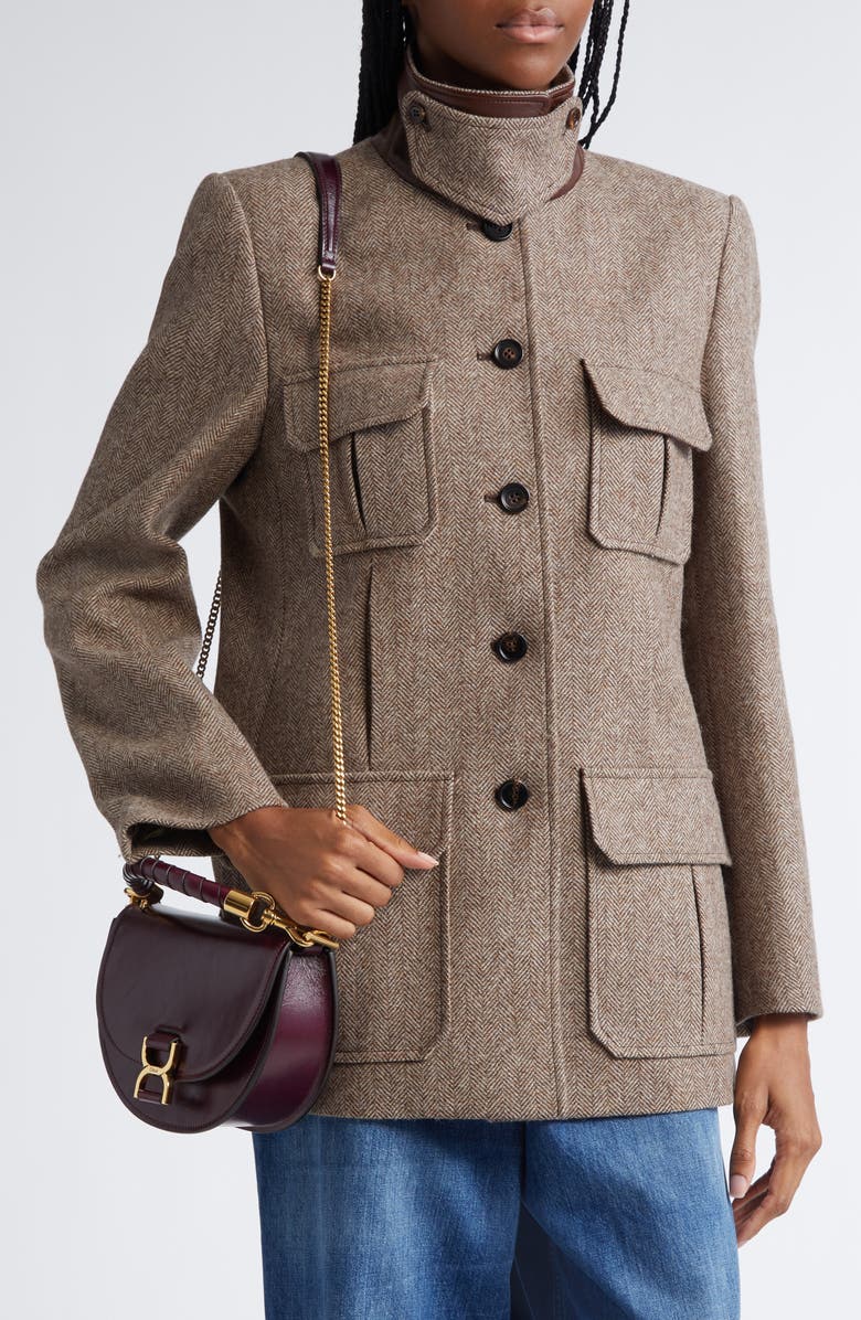 Chloé Herringbone Wool Twill Jacket, Alternate, color,