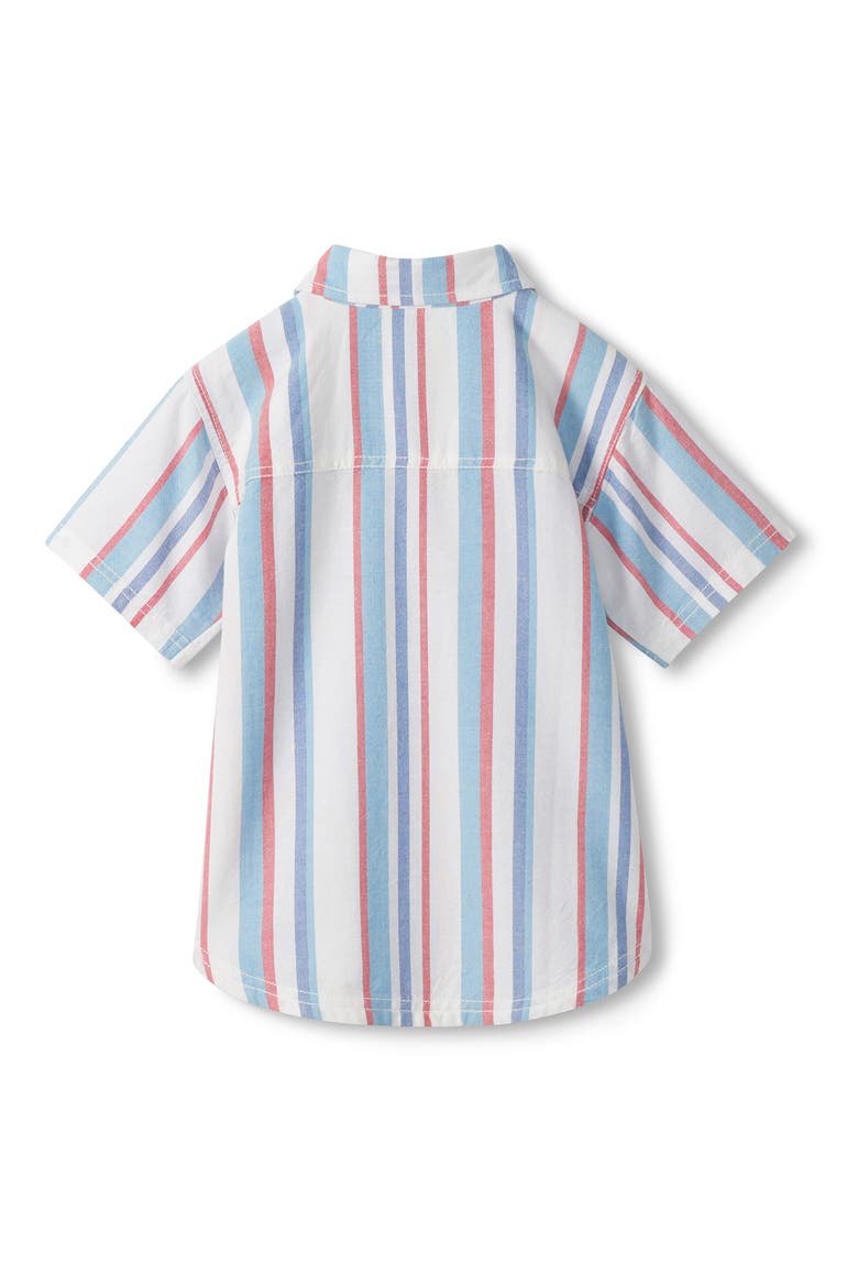 Kids' Stripe Short Sleeve Cotton Button-Up Shirt, Alternate, color, WHITE