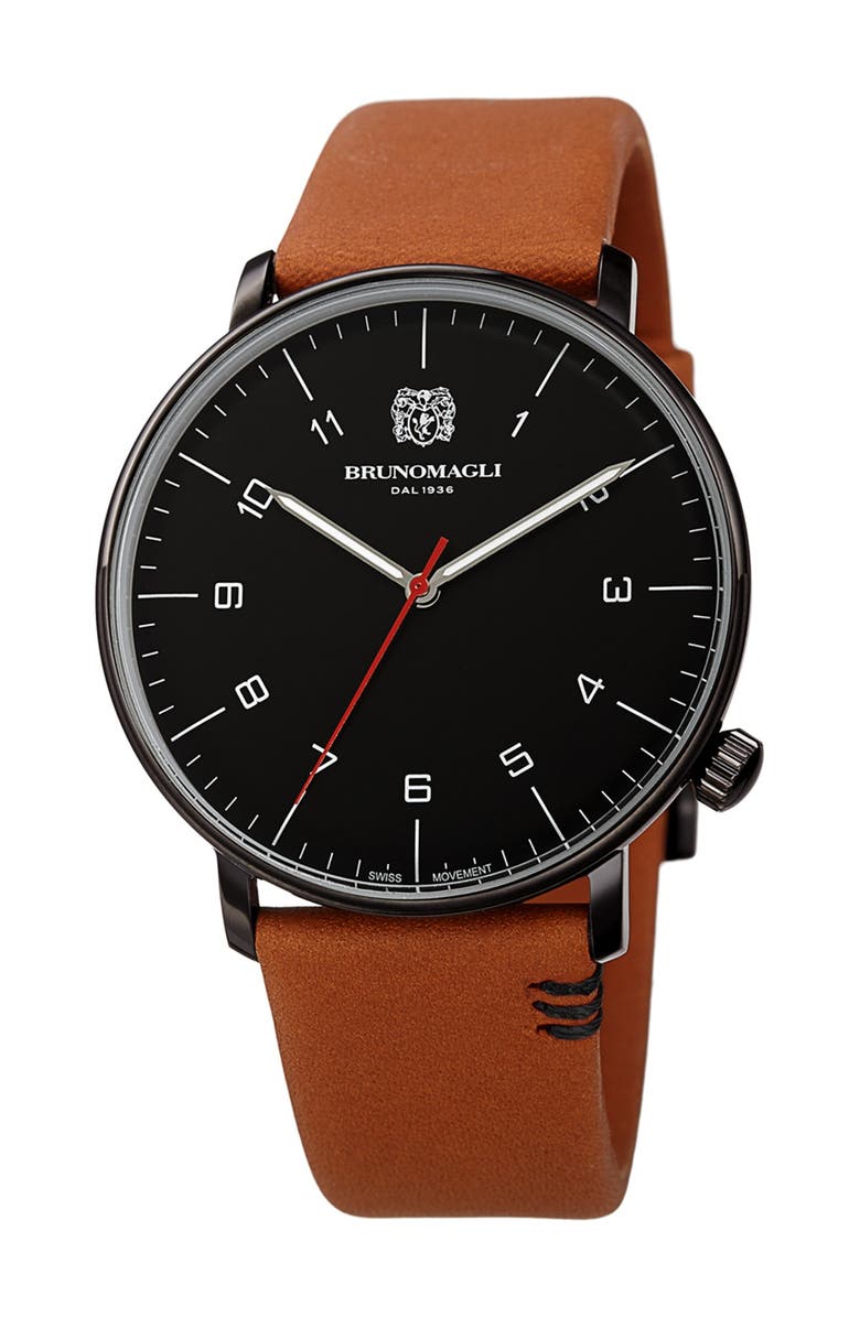 Bruno Magli Men's Roma Moderna Leather Strap Watch, 43mm, Alternate, color,