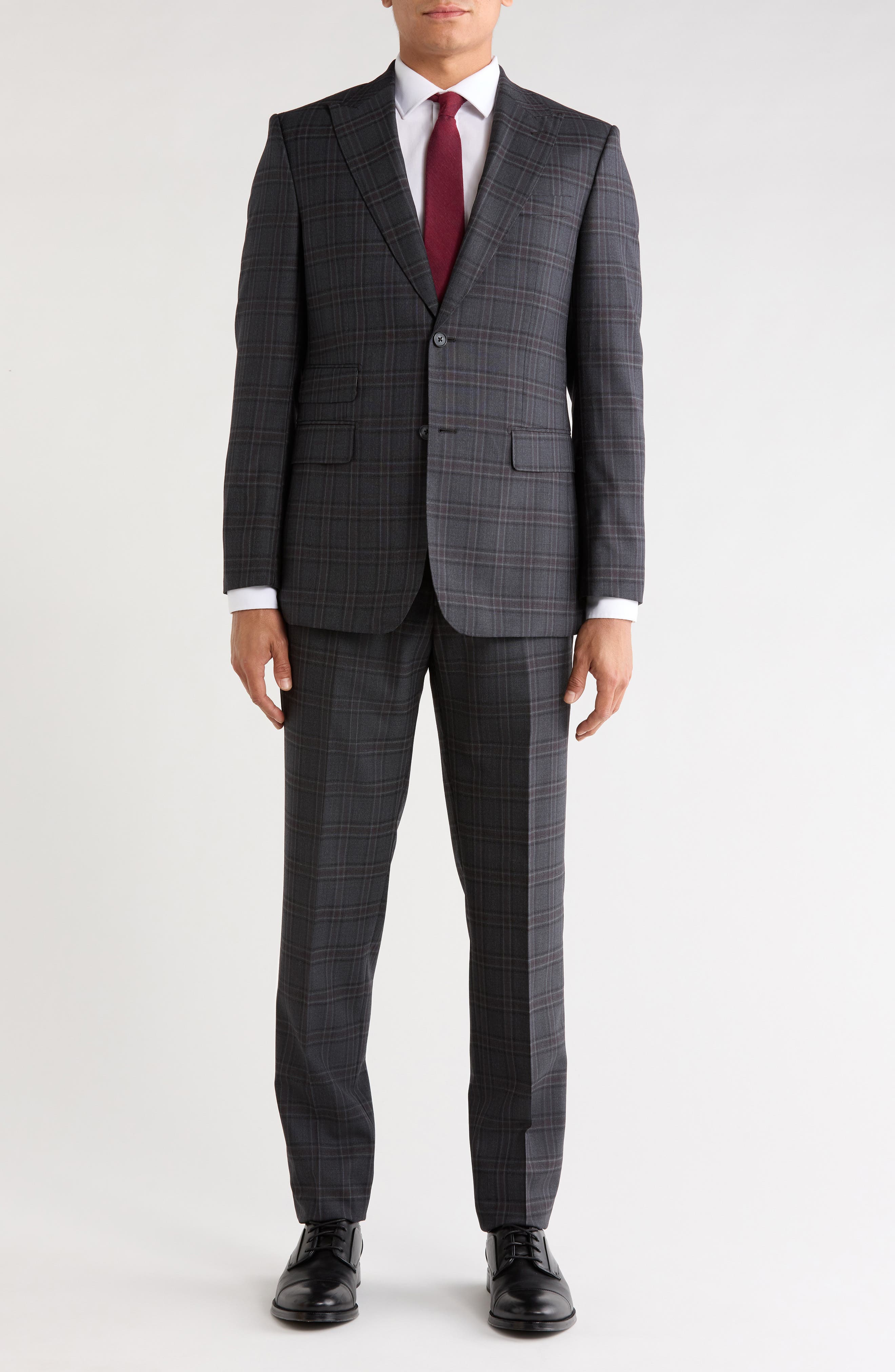 Plaid Wool Blend Peak Lapel Suit