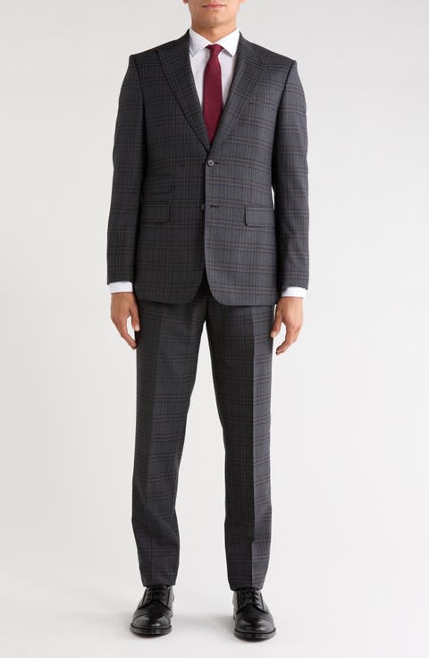 Plaid Wool Blend Peak Lapel Suit