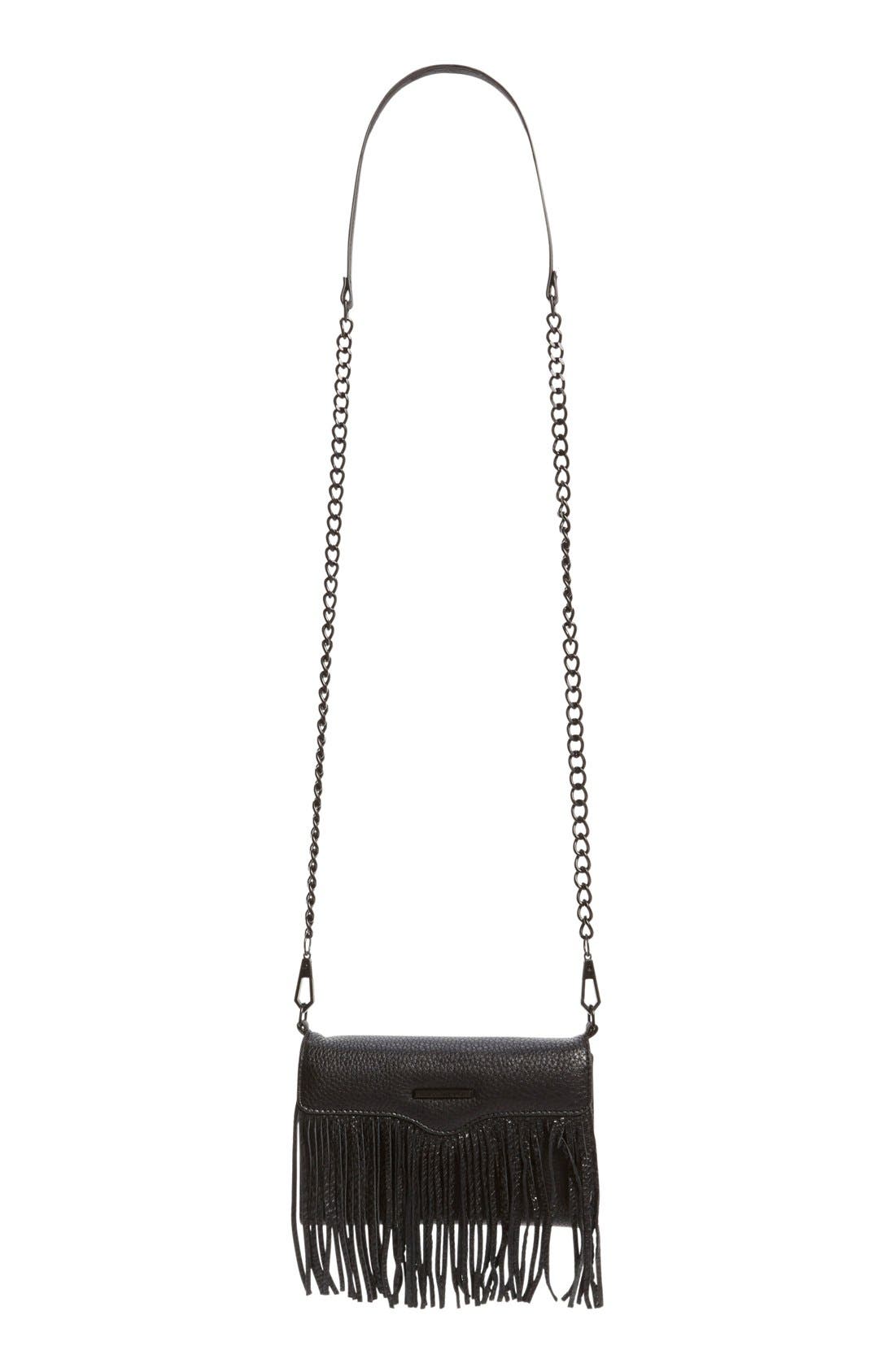 Fringe Crossbody Phone Bag, Main, color, BLACK