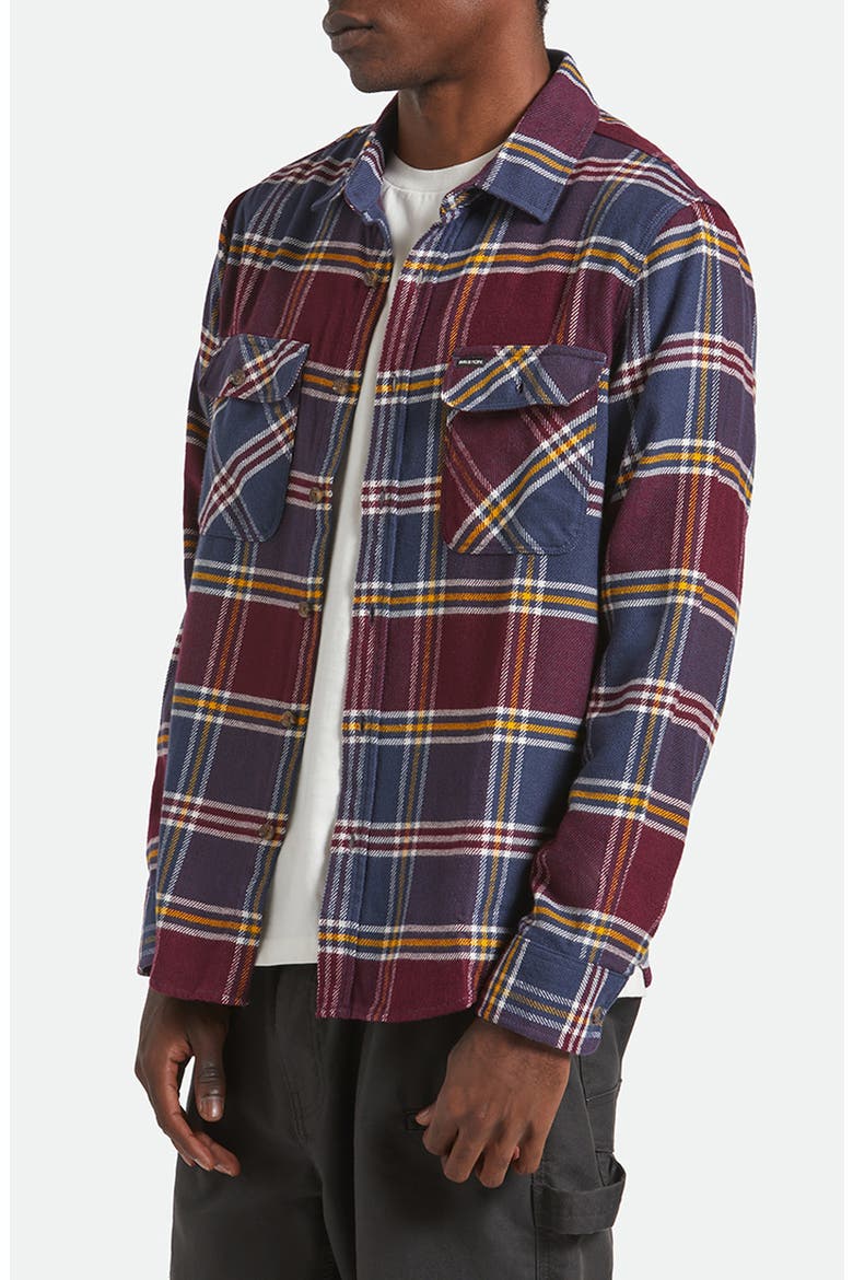 Bowery Plaid Flannel Button-Up Shirt, Alternate, color, MOOD INDIGO/PORT/SAFFRON