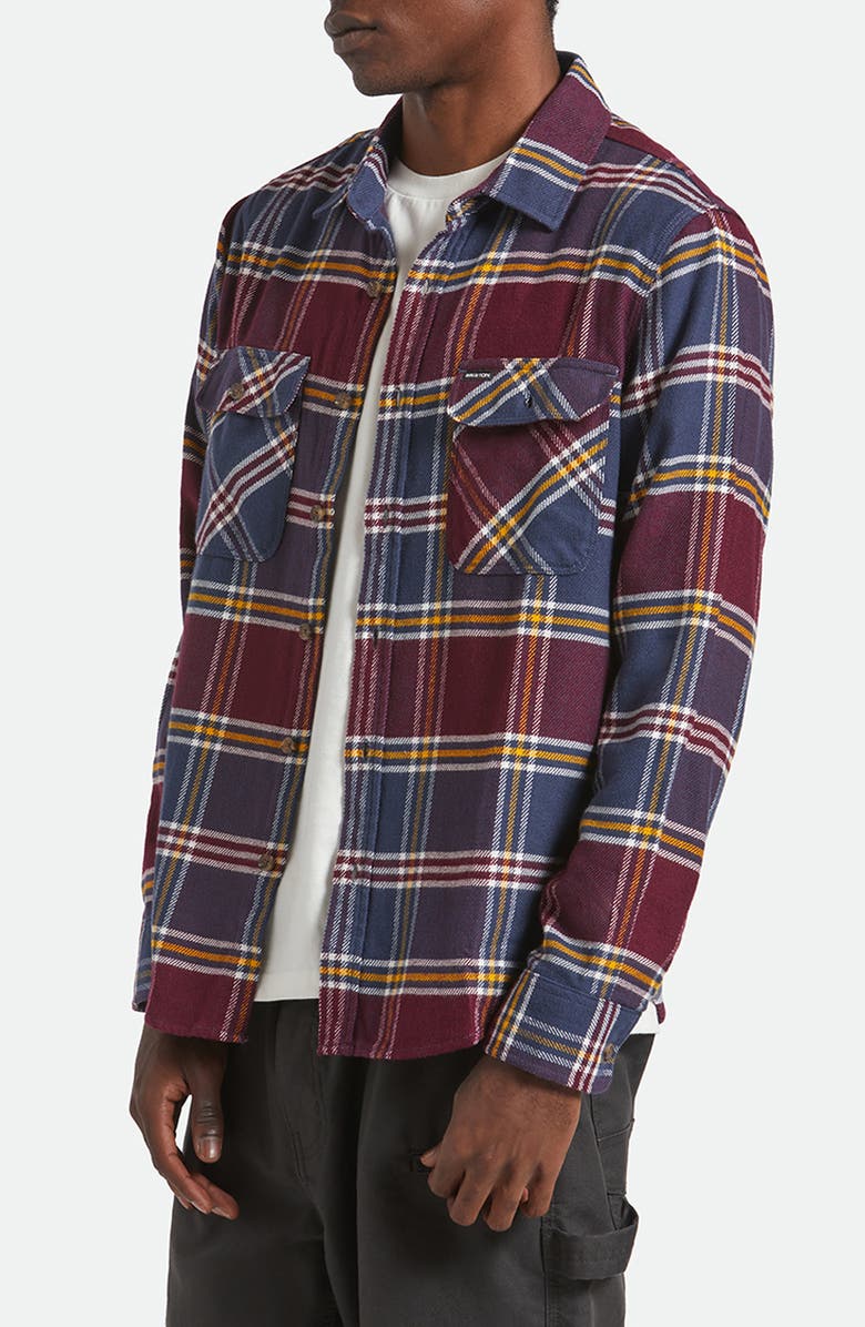 Brixton Bowery Plaid Flannel Button-Up Shirt, Alternate, color, Mood Indigo/Port/Saffron
